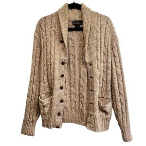 Vintage Eddie Bauer wool cable knit fisherman cardigan sweater, size Medium